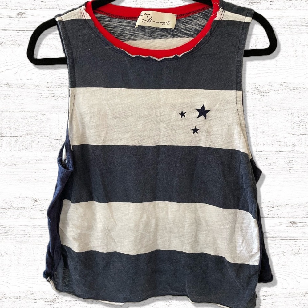 4th of July 🇺🇸🎇 Red/white/blue Stars and Stripes sleeveless tee juniors Med
